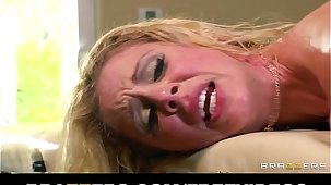 Big-busted blonde MILF gets an oily massage that turns into sweaty sex