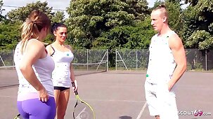 Hot Mom Jess tricked at hand Fuck by Sons best Friend monitor Tennis match