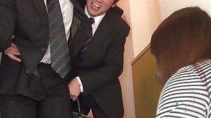 Japanese milf floozy gives her cunt to her husband's coworker at one's disposal dinner time!